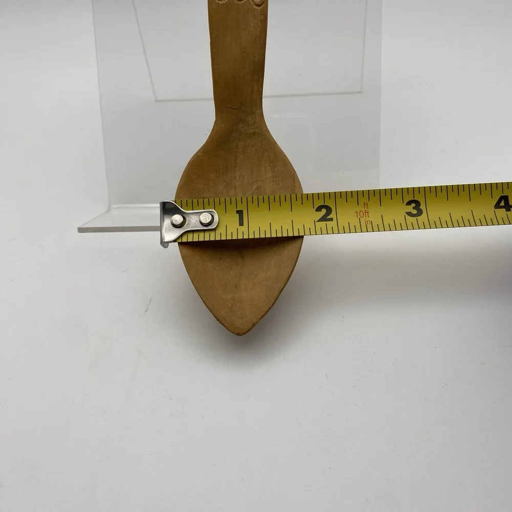 Vintage Primitive Wooden Spoon Hand Carved Detailed Curved Handle For Hanging‎